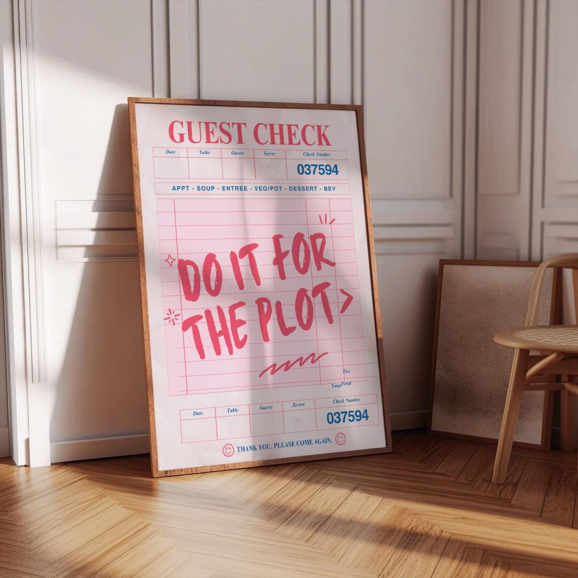 Do It For The Plot Pink Guest Check Trendy Funny Quote Poster