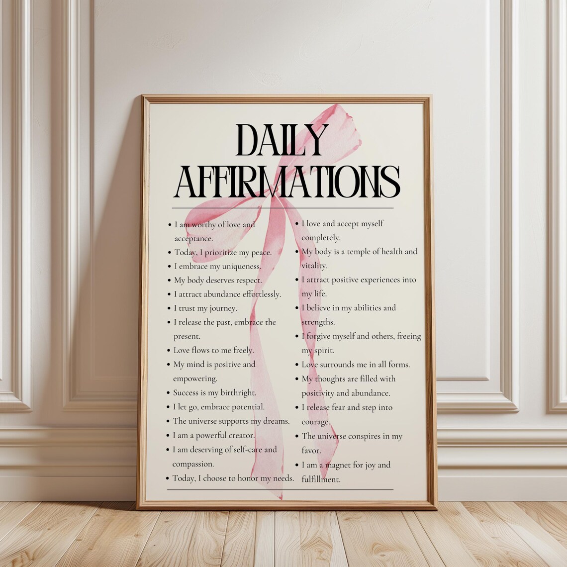 Daily Positive Affirmations Pink Bow Aura Art Print