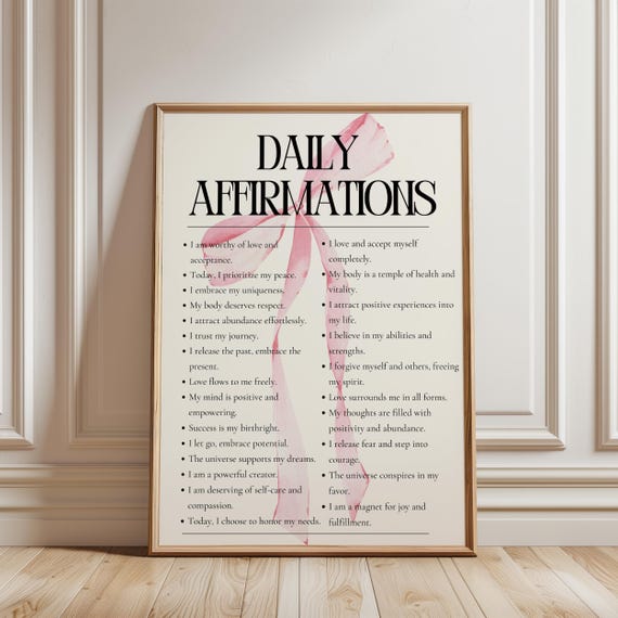 Daily Positive Affirmations Pink Bow Aura Art Print