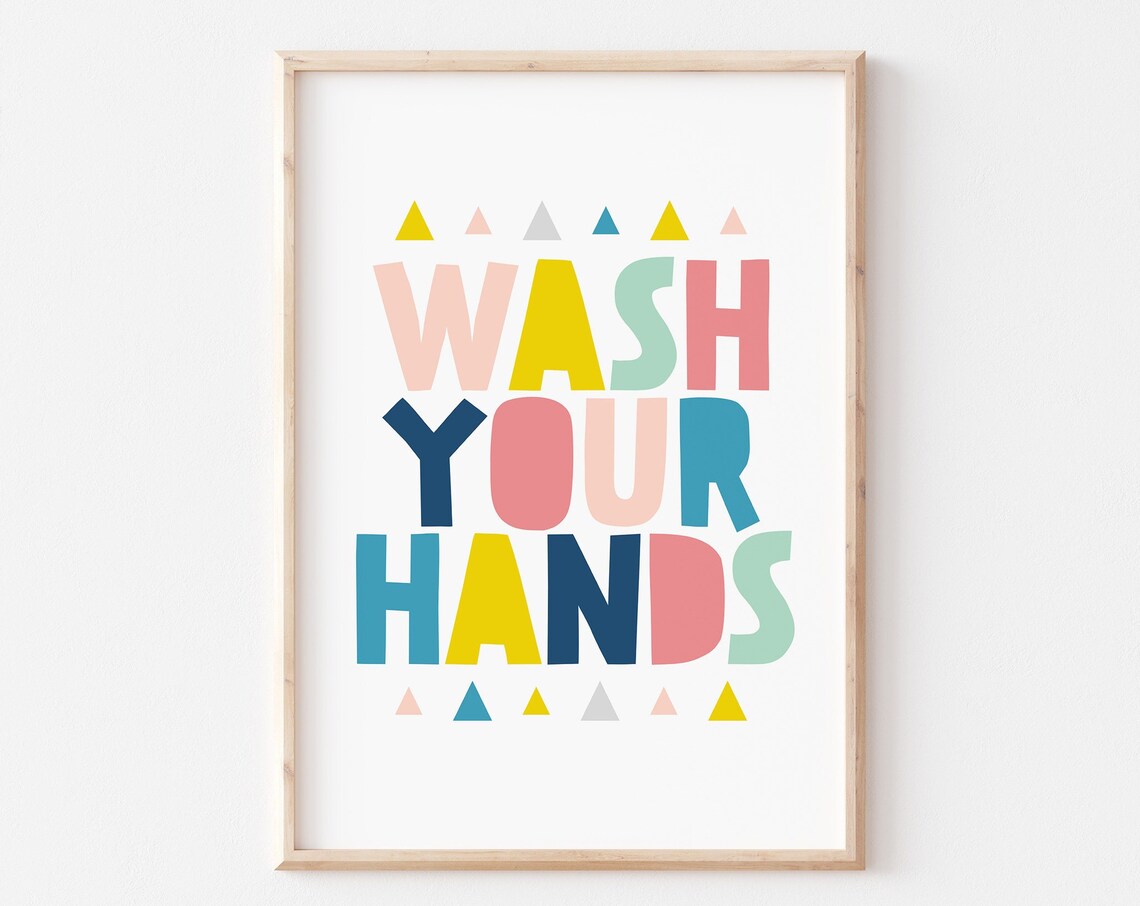 Wash Your Hands Colorful Kids Bathroom Reminder Sign Wall Art