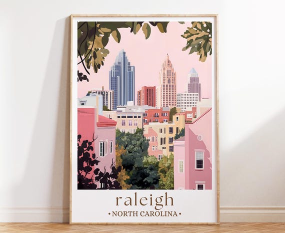 Raleigh North Carolina Skyline Art Downtown Poster Print Modern Cityscape Wall Decor Nc Travel Illustration