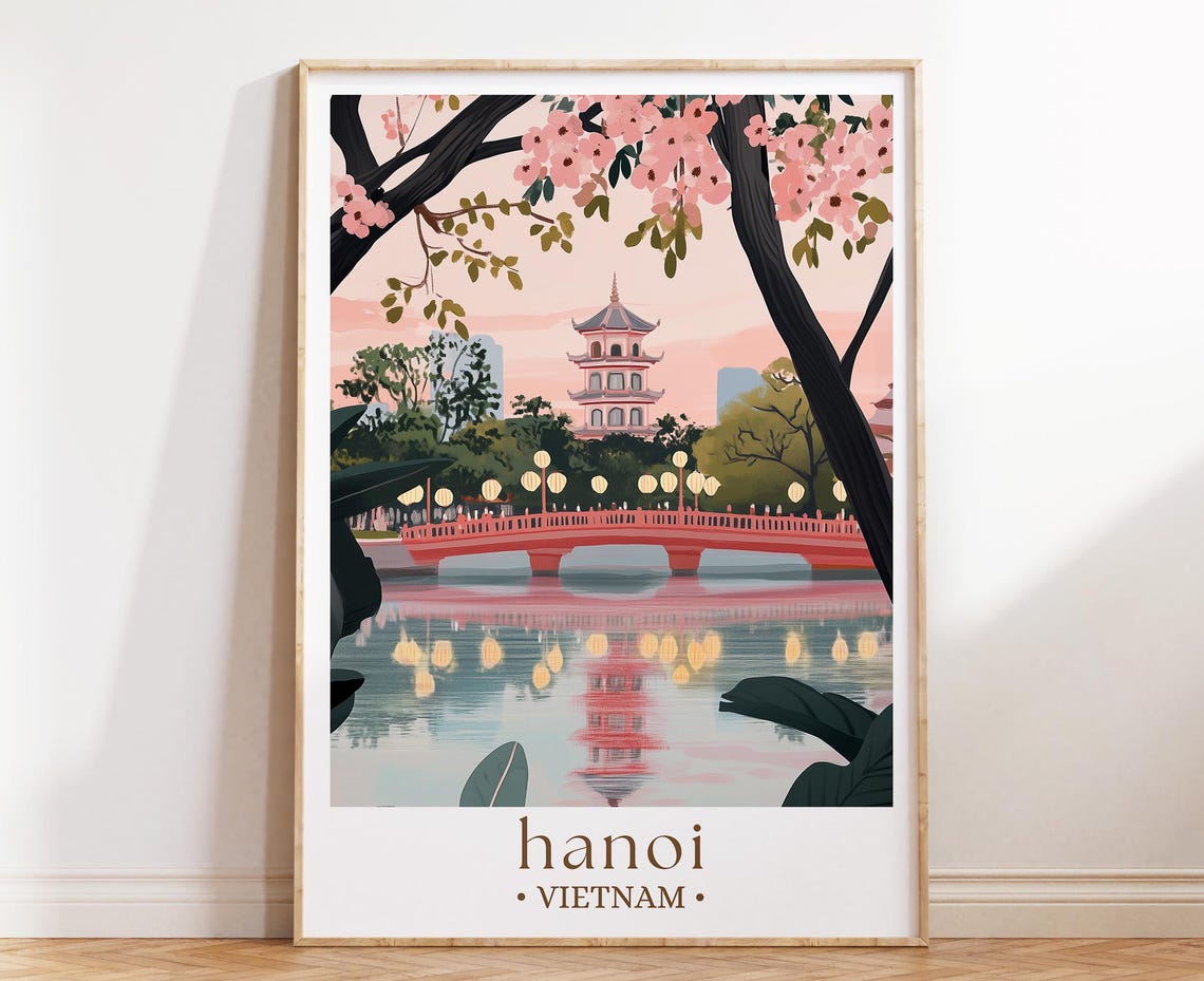 Hanoi Vietnam Travel Poster Asian City Art Historic Landmark Print Urban Decor Cultural Travel Gift