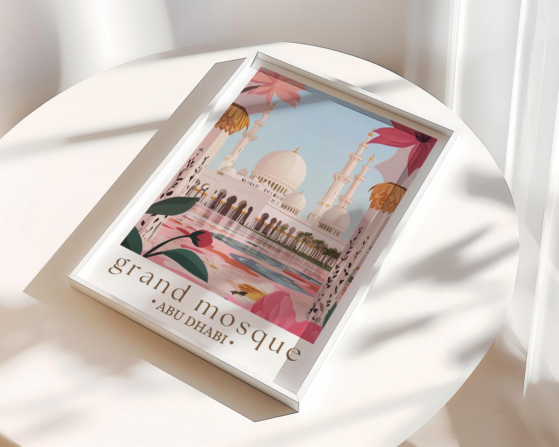 Grand Mosque Abu Dhabi Travel Poster Middle Eastern Architecture Print Islamic Landmark Art Travel Wall Decor Gift - Image 3
