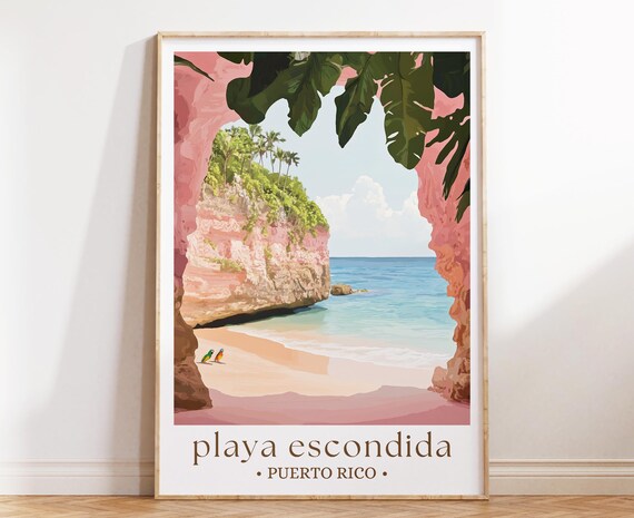Playa Escondida Print Hidden Beach Mexico Poster Secluded Coastal Wall Art Tropical Getaway Decor