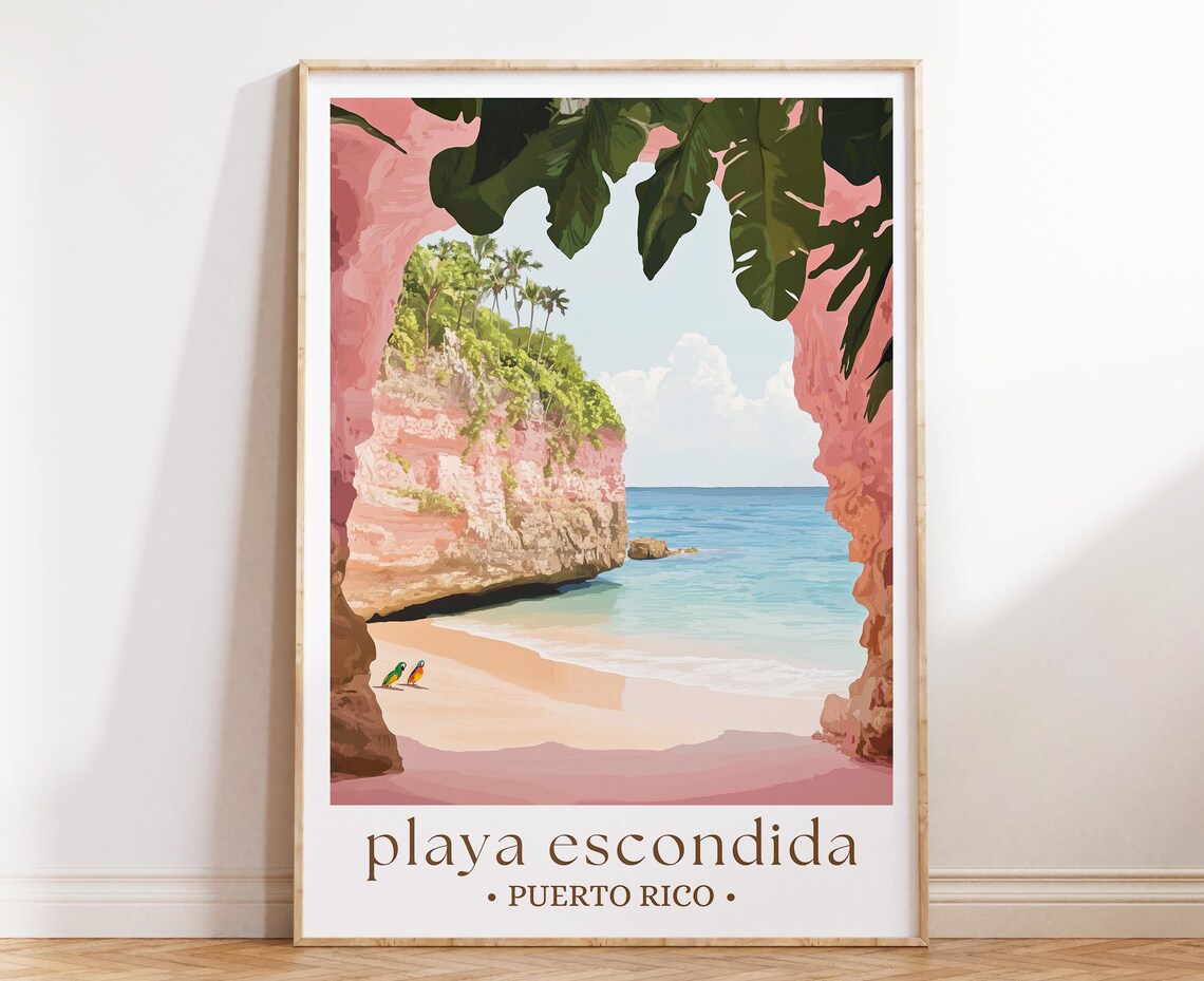 Playa Escondida Print Hidden Beach Mexico Poster Secluded Coastal Wall Art Tropical Getaway Decor
