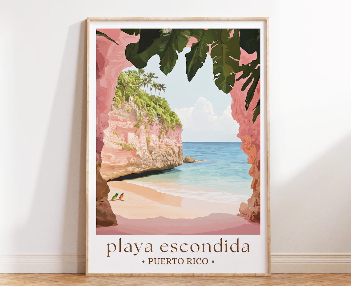 Playa Escondida Puerto Rico Hidden Cave Beach Paradise Travel Poster