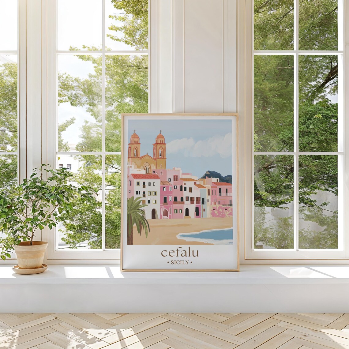 Cefalu Sicily Beach Travel Poster, Mediterranean - Image 2