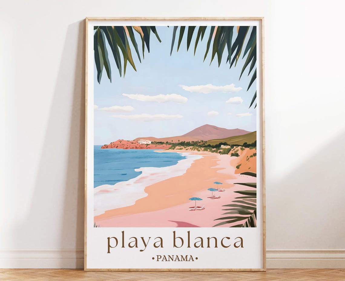 Playa Blanca Panama Beach Umbrellas Palm Coast Tropical Poster