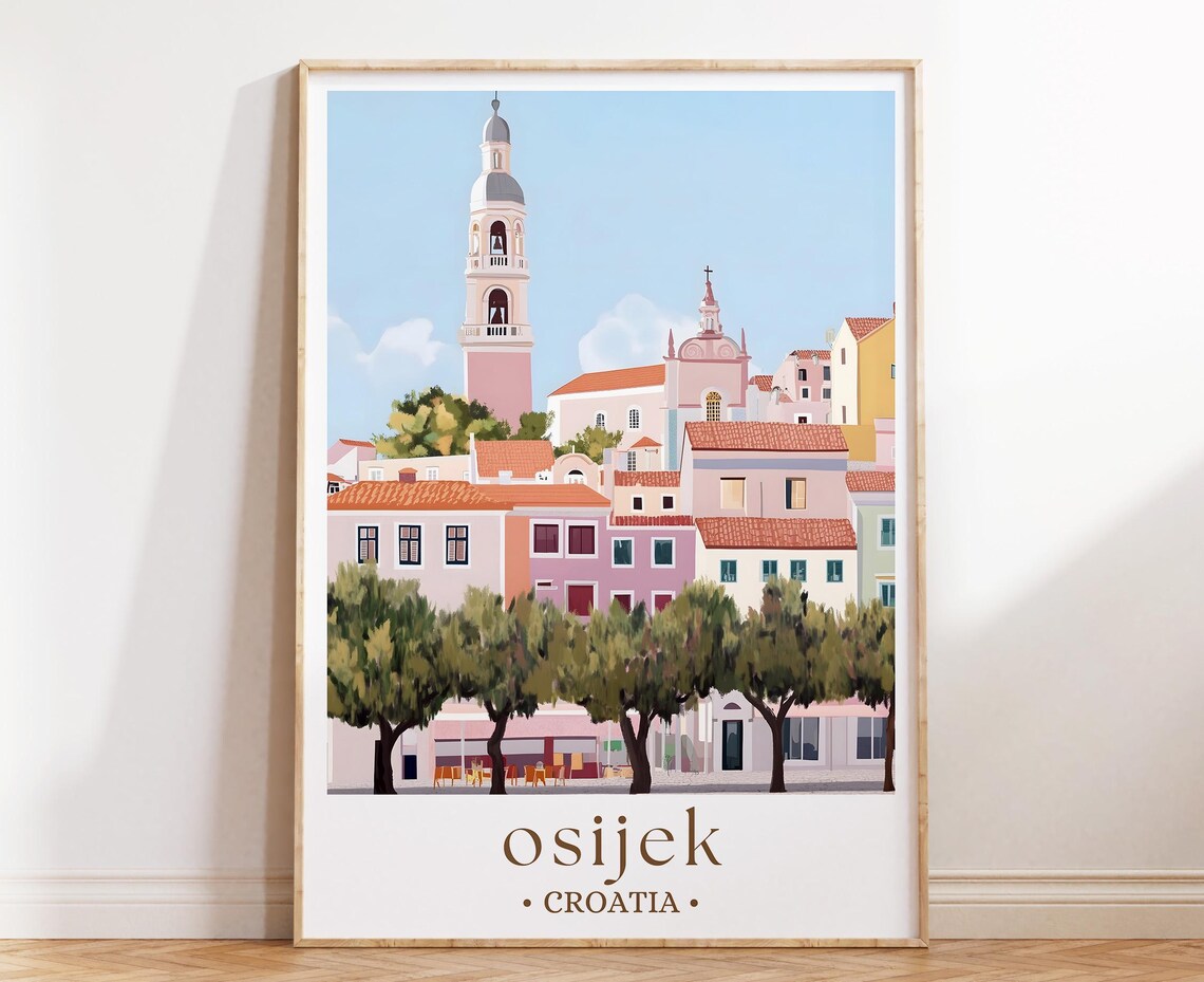 Osijek Croatia Old Town Church Towers Red Roofs Travel Poster