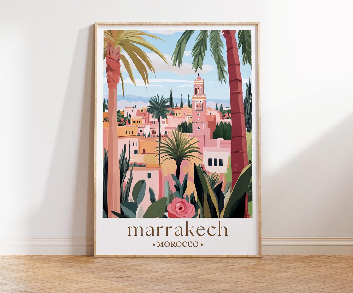 Marrakech Palace Retro Travel Poster, Morocco