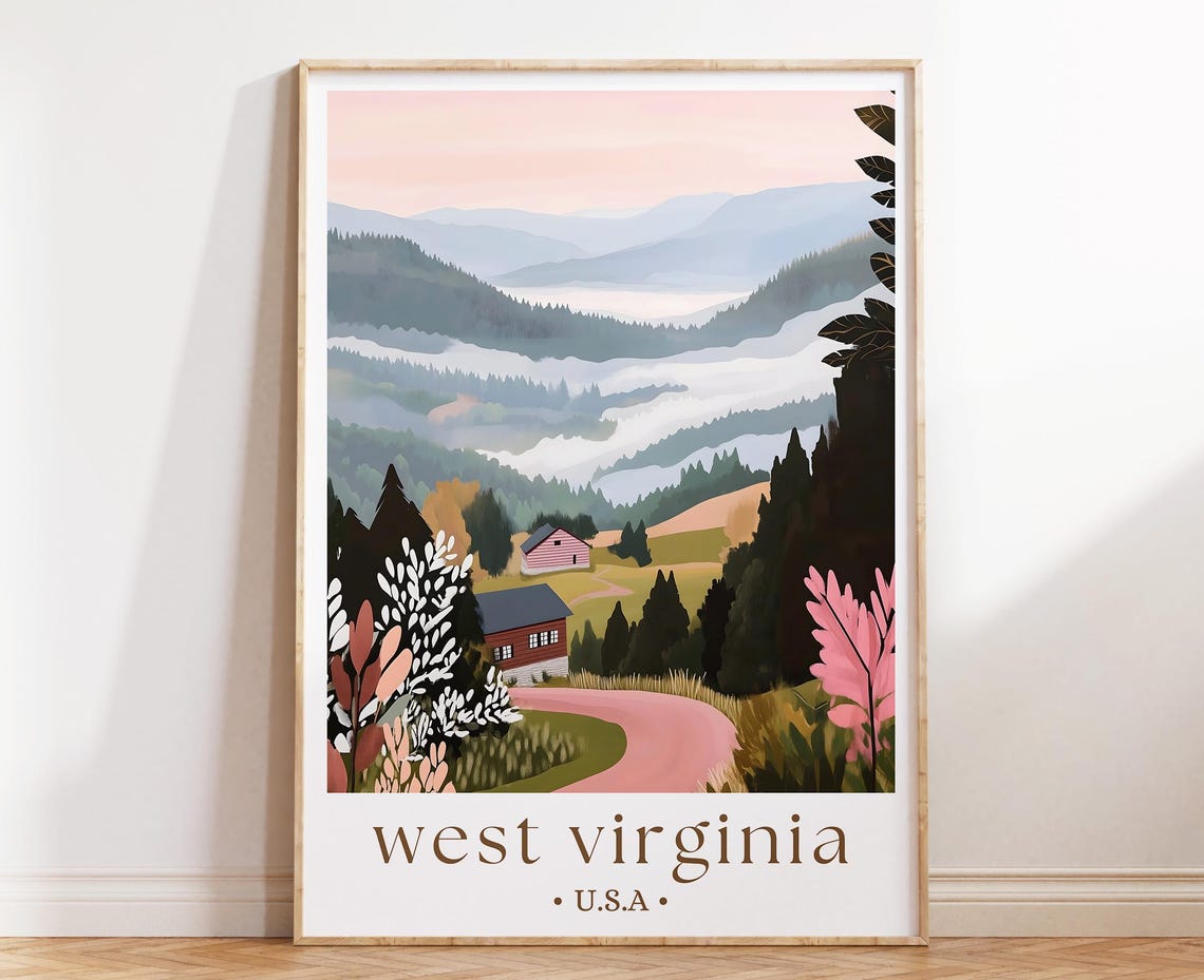 West Virginia Misty Appalachian Mountain Cabin Travel Poster Art