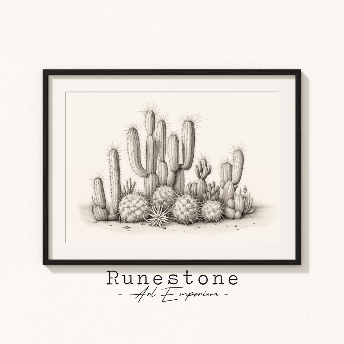 Cactus Medley Sketch Print Botanical Wall Art Minimal Portrait Pencil Drawing Home Decor Neutral