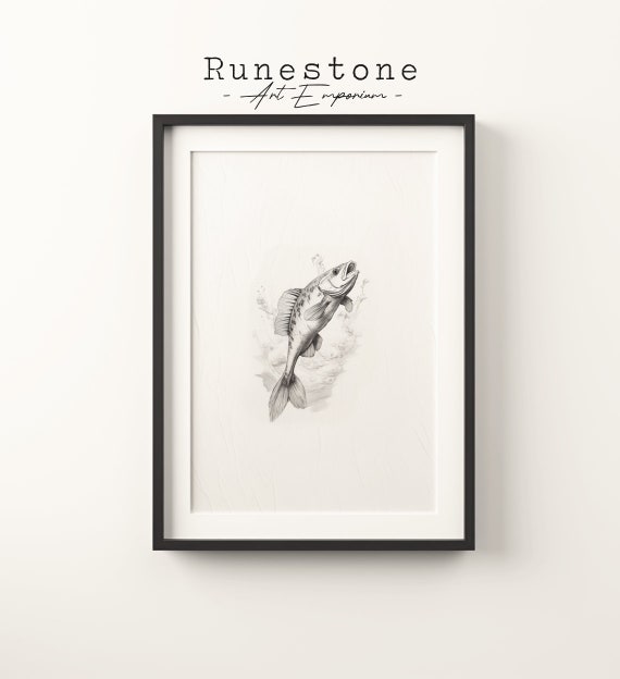 Vintage Fish Sketch Print Natural Wall Art Minimalist Animal Neutral Nursery