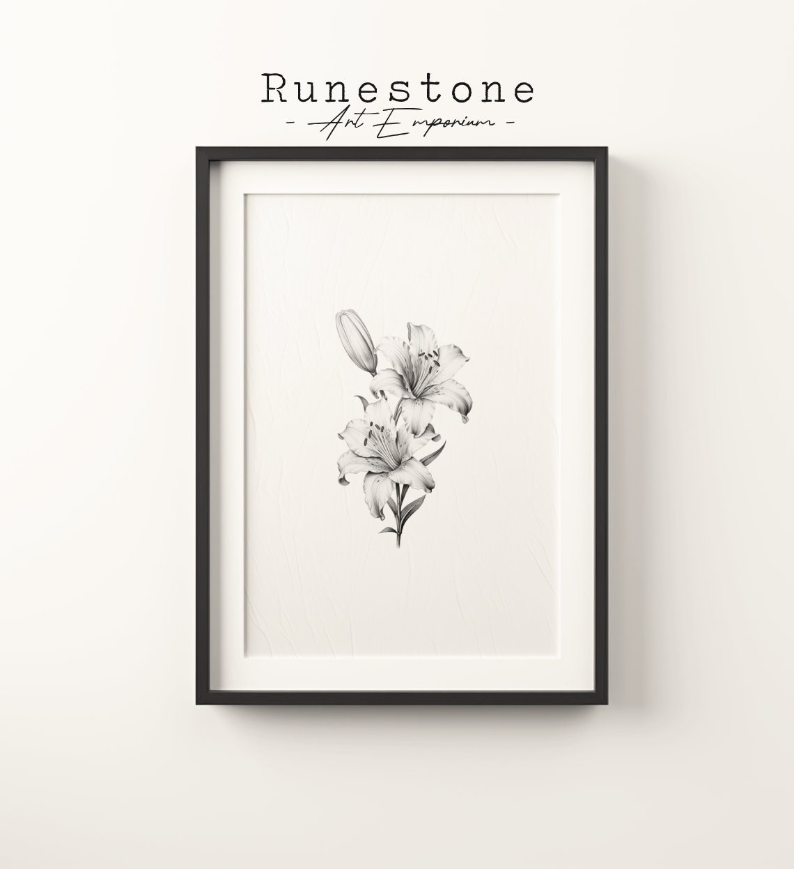 White Lily Botanical Line Drawing Minimalist Black and White Poster