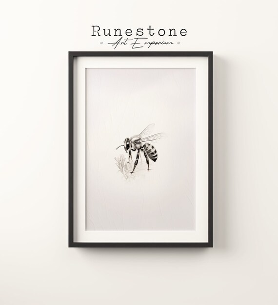 Minimalist Bee Sketch Art Print, Neutral Nursery