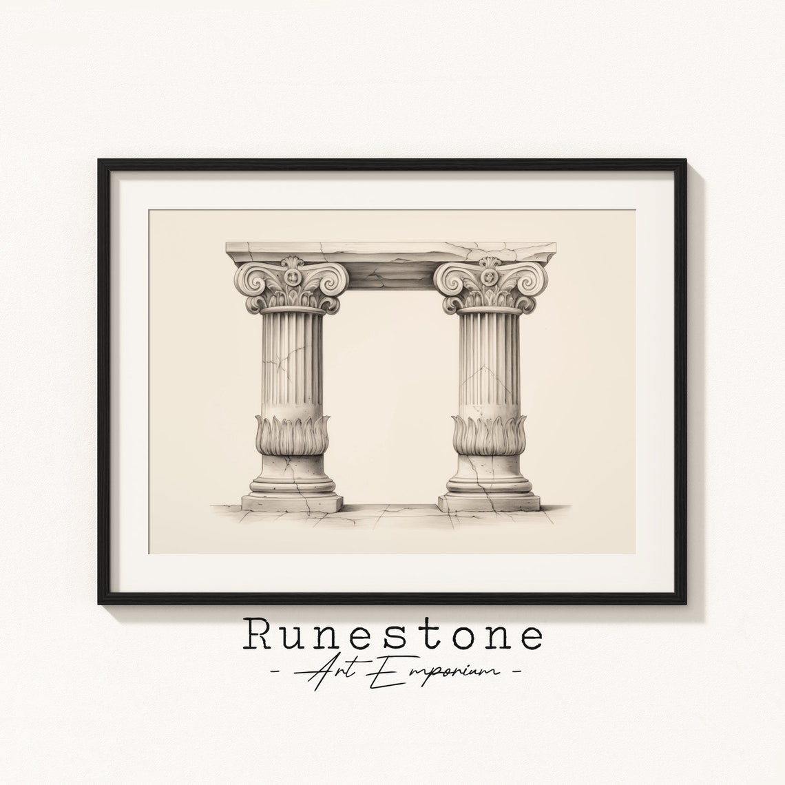 Ancient Greek Corinthian Columns Pencil Sketch Minimal Wall Art