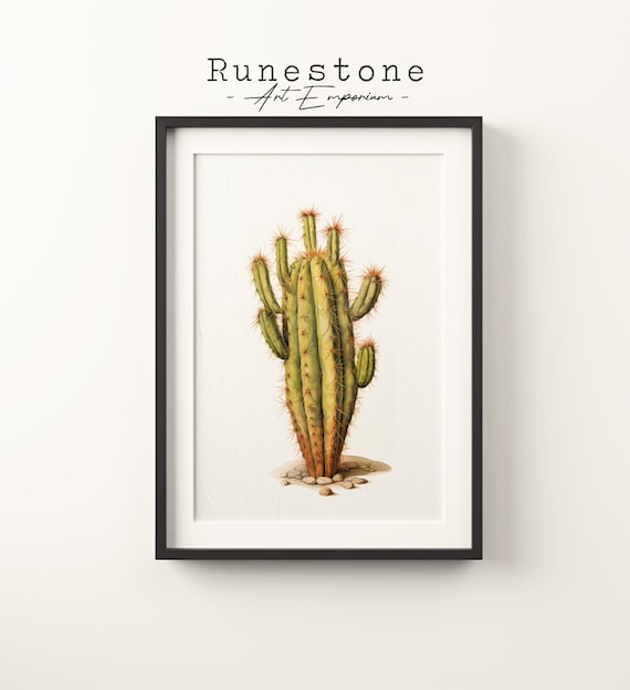 Vintage Botanical Cactus Tall Desert Plant Illustration Wall Art