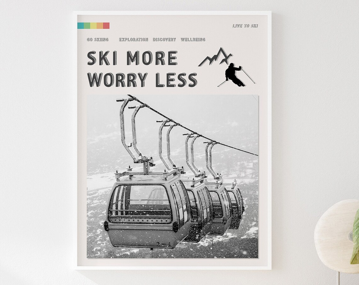 Ski More Worry Less Poster, Vintage Alps Adventure - Image 2