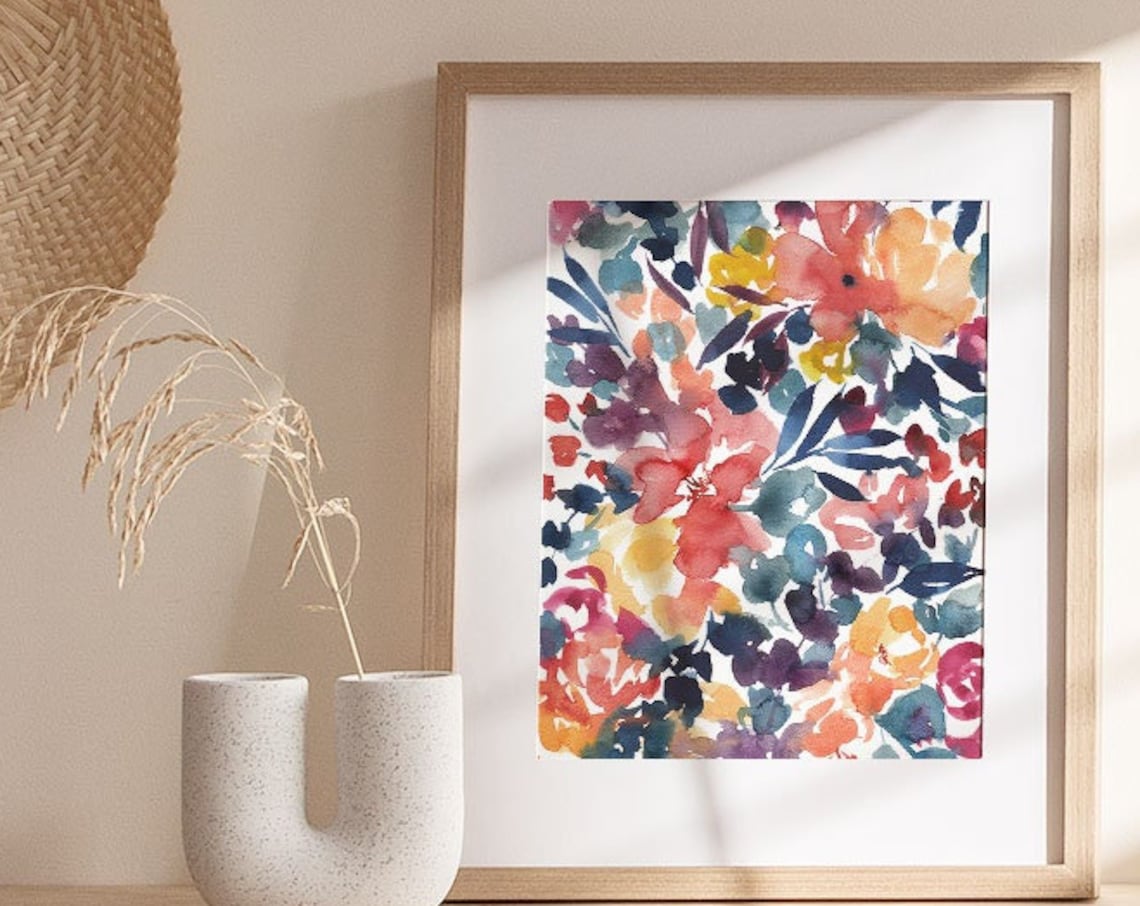 Colorful Watercolor Wildflowers Abstract Floral Botanical Art Print