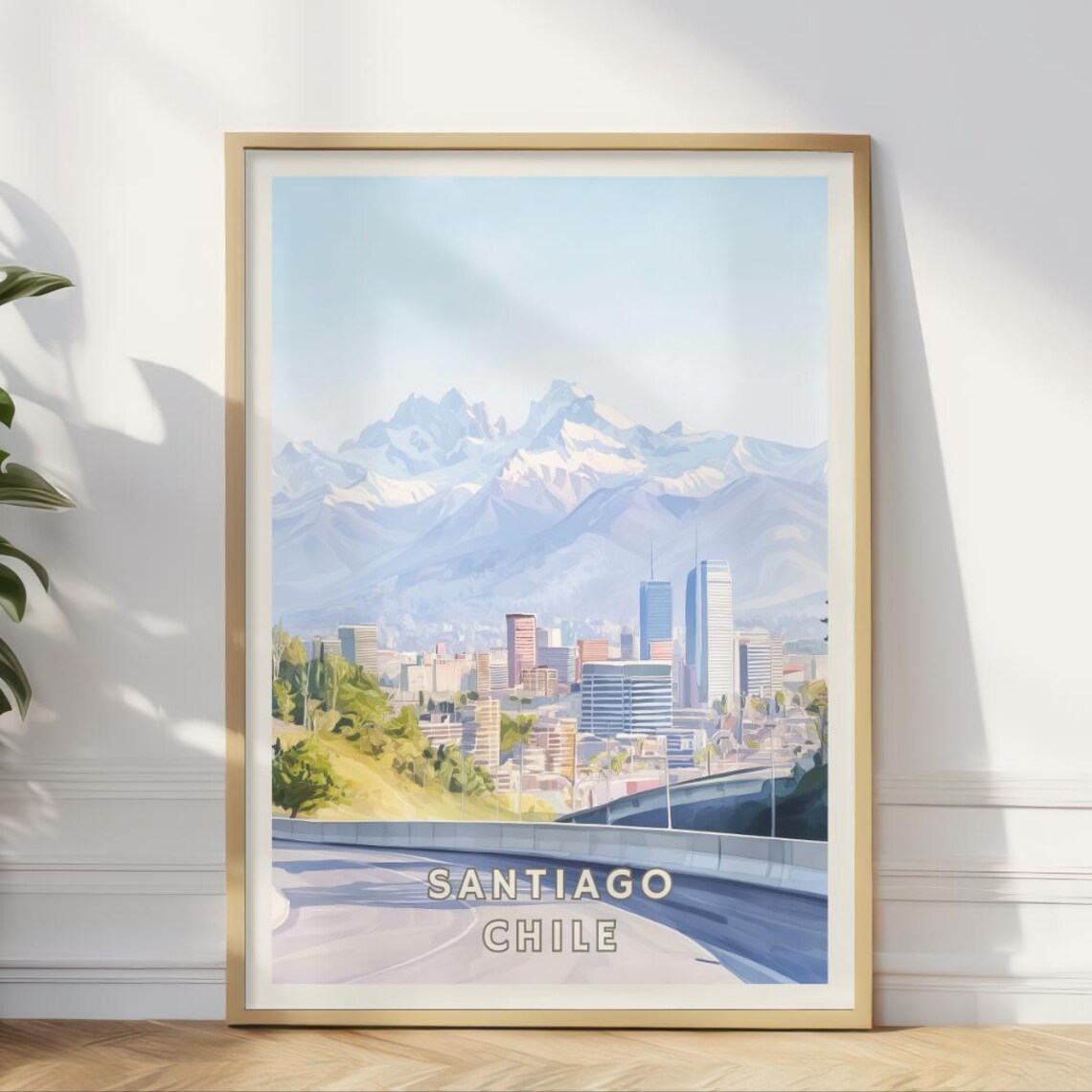 Santiago Chile Poster, Andes Mountains Travel Print