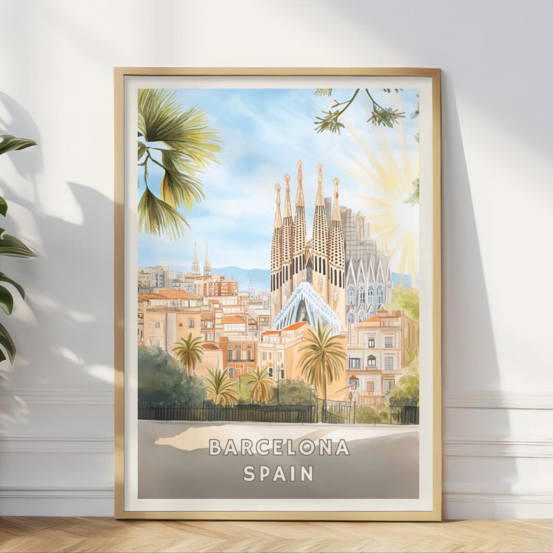 Barcelona Spain Poster, Sagrada Familia Cityscape