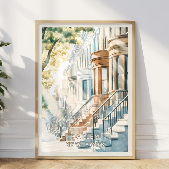 Harlem Nyc Poster Brownstone Rowhouse Print New York Architecture Wall Art Urban Landscape Living Room Or Office Decor Study Print
