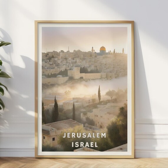 Jerusalem Israel Poster Old City Sunrise Wall Art Middle Eastern Landscape Print Holy City Decor Historic Jerusalem Art For Home