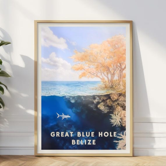 Great Blue Hole Belize Poster Underwater Nature Art Belize Diving Poster Tropical Ocean Wall Decor Belize Nature Print Travel Print