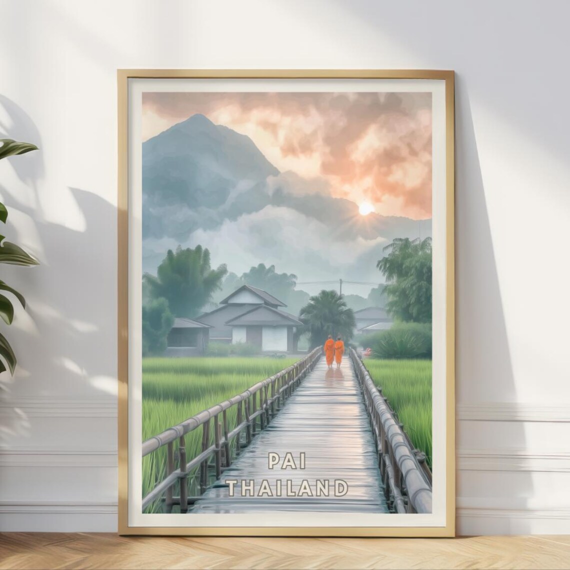 Pai Thailand Travel Poster, Rice Field Landscape