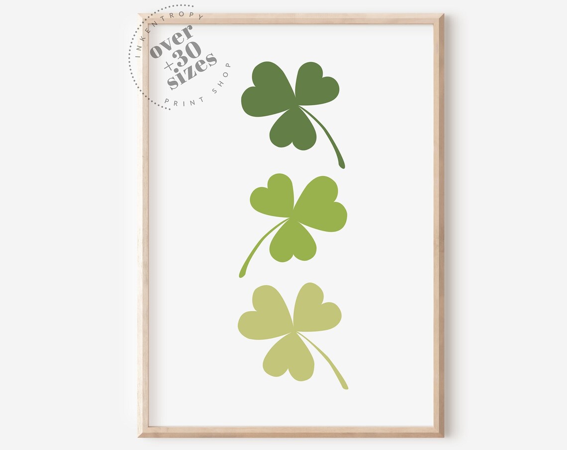 Three Green Shamrocks Minimalist St Patricks Day Wall Art Poster