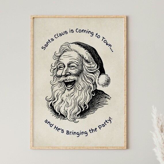 Santa Claus Is Coming to Town Vintage Laughing Party Christmas Poster
