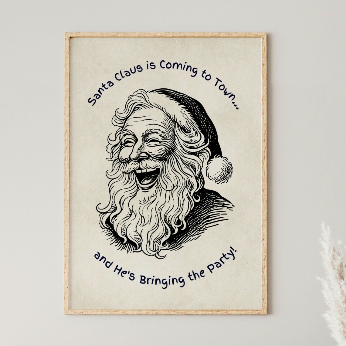 Santa Claus Is Coming to Town Vintage Laughing Party Christmas Poster