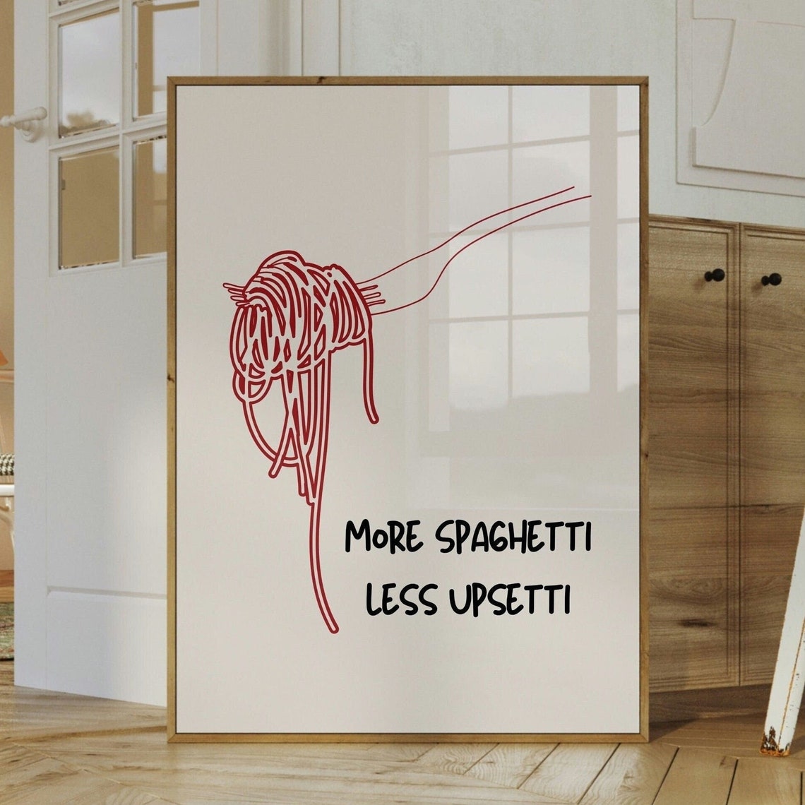 More Spaghetti Less Upsetti Funny Pasta Quote Line Art Print - Image 3