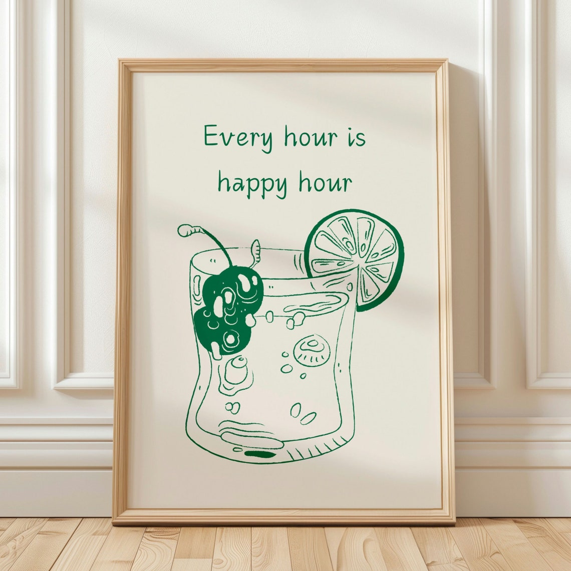 Funny Every Hour Is Happy Hour Green Cocktail Sketch Wall Poster