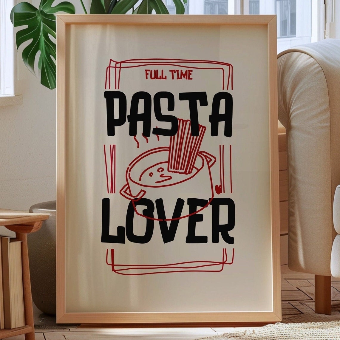 Full Time Pasta Lover Bold Retro Italian Quote Kitchen Print - Image 2