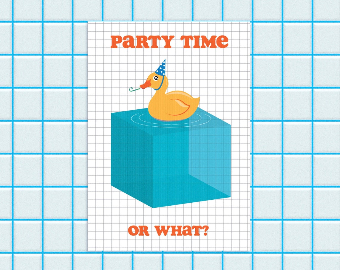 Funny Birthday Card Colourful Rubber Duckie Art