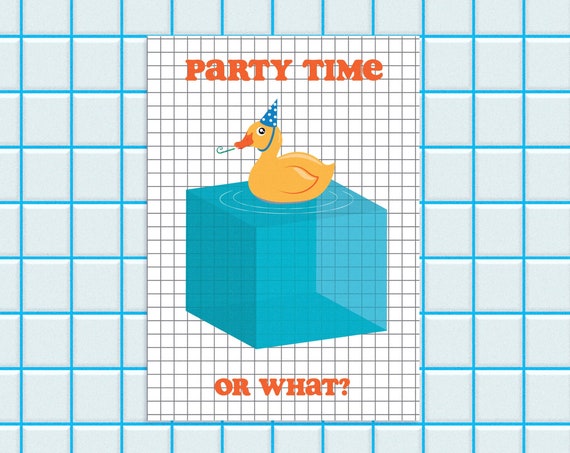 Funny Birthday Card Colourful Rubber Duckie Art