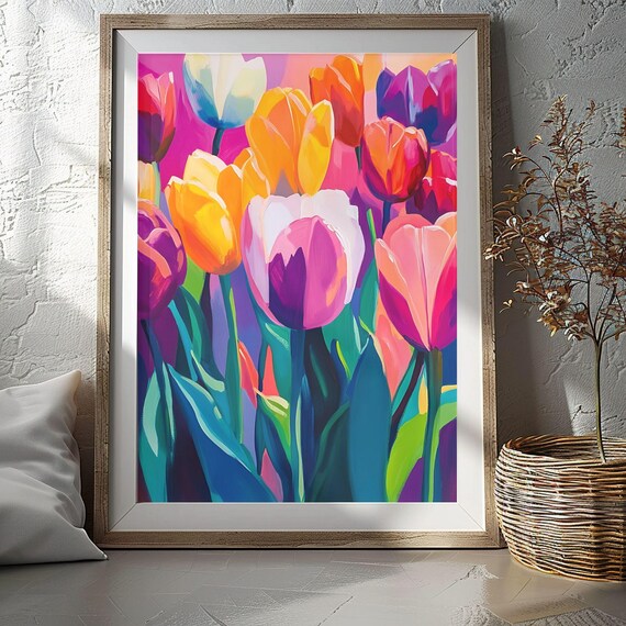 Vibrant Magenta Tulips Abstract Modern Flower Garden Color Poster
