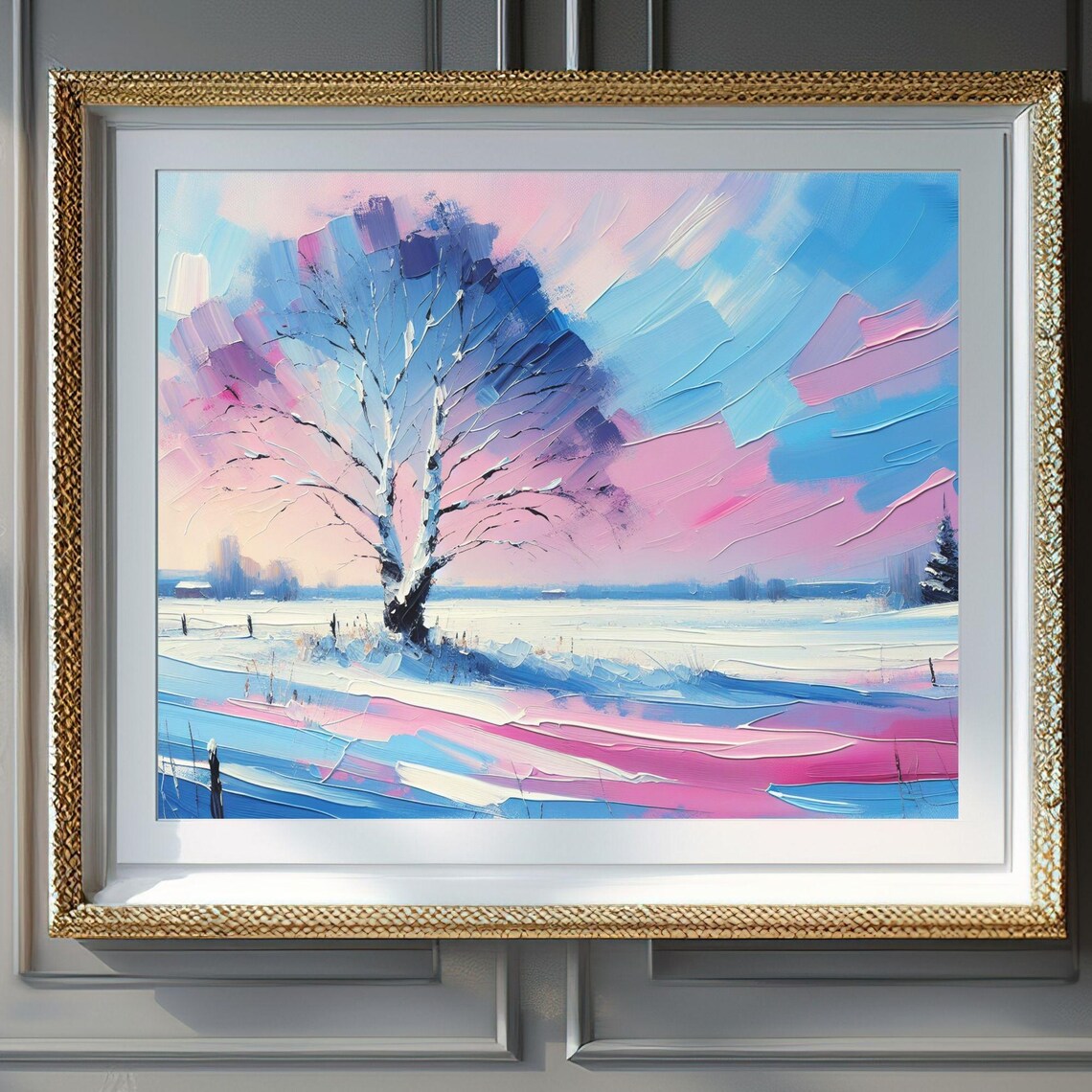 Snow Covered Tree, Winter Landscape Art Print