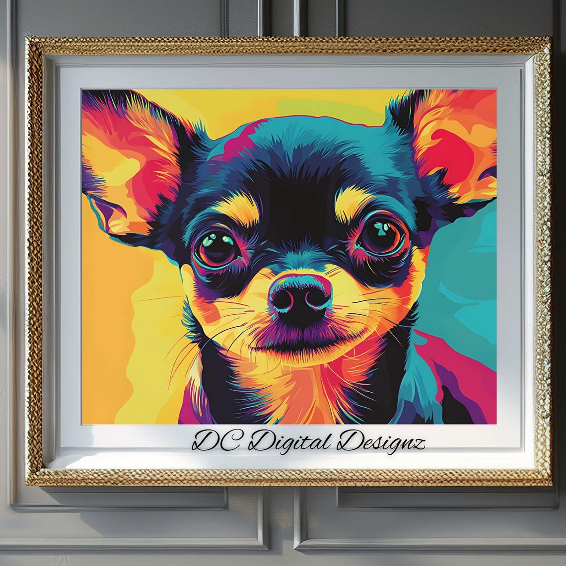 Vibrant Chihuahua Pop Art Rainbow Fur Cute Puppy Portrait Poster