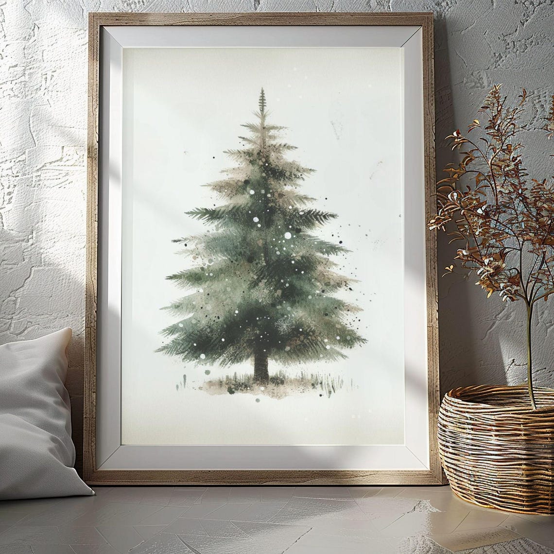Snow Covered Evergreen Watercolor Minimal Winter Tree Poster