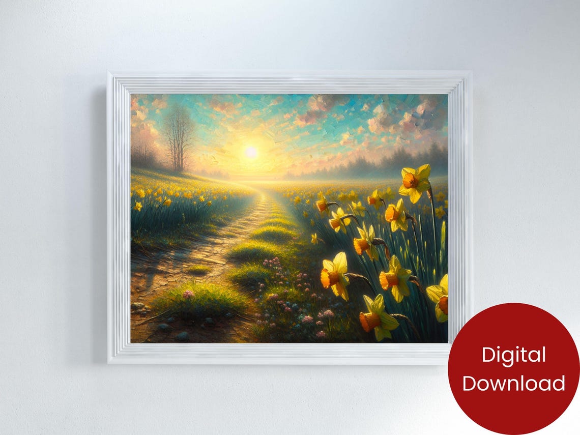 Morning Daffodil Field Sunrise Golden Path Spring Flower Poster - Image 2