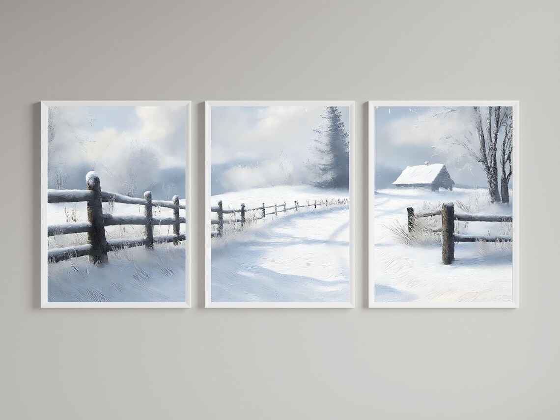 Christmas Snowy Country Road, Rustic Winter Landscape - Image 2