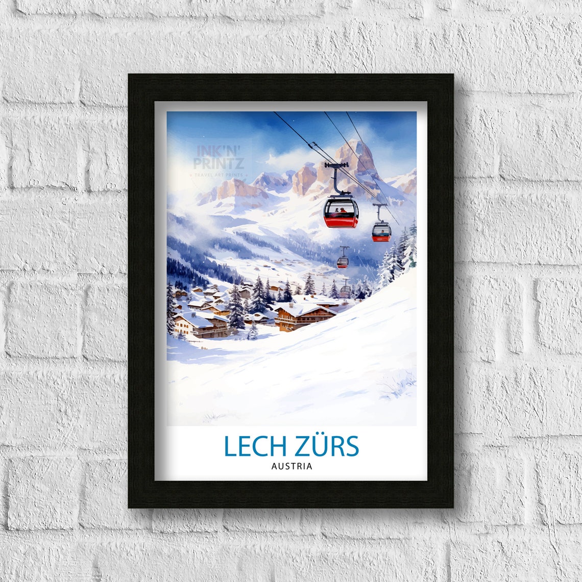 Lech Zurs Austria Alpine Ski Resort Gondola Chalets Peaks Poster - Image 3