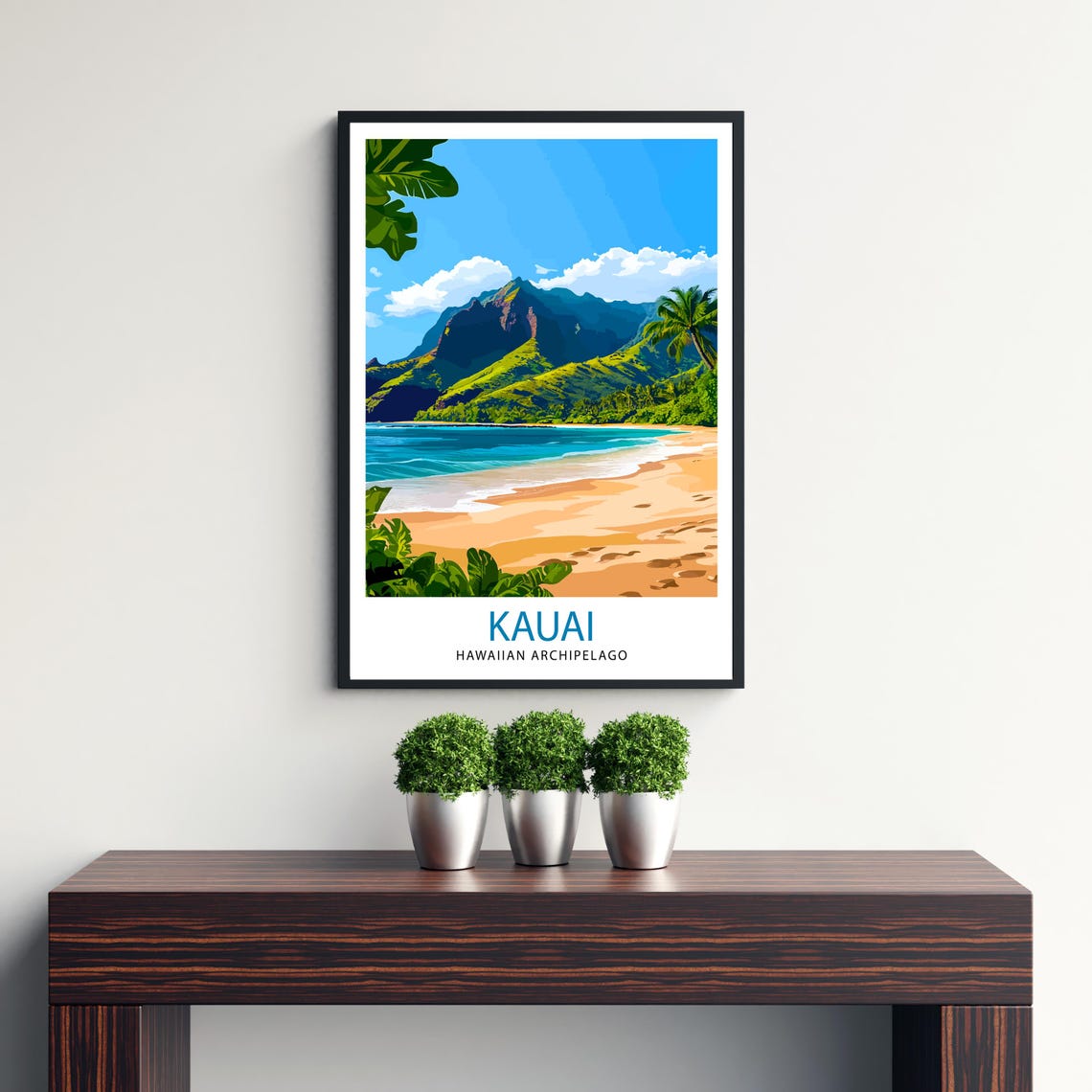 Kauai Hawaiian Archipelago Beach Green Cliffs Shore Travel Poster - Image 3