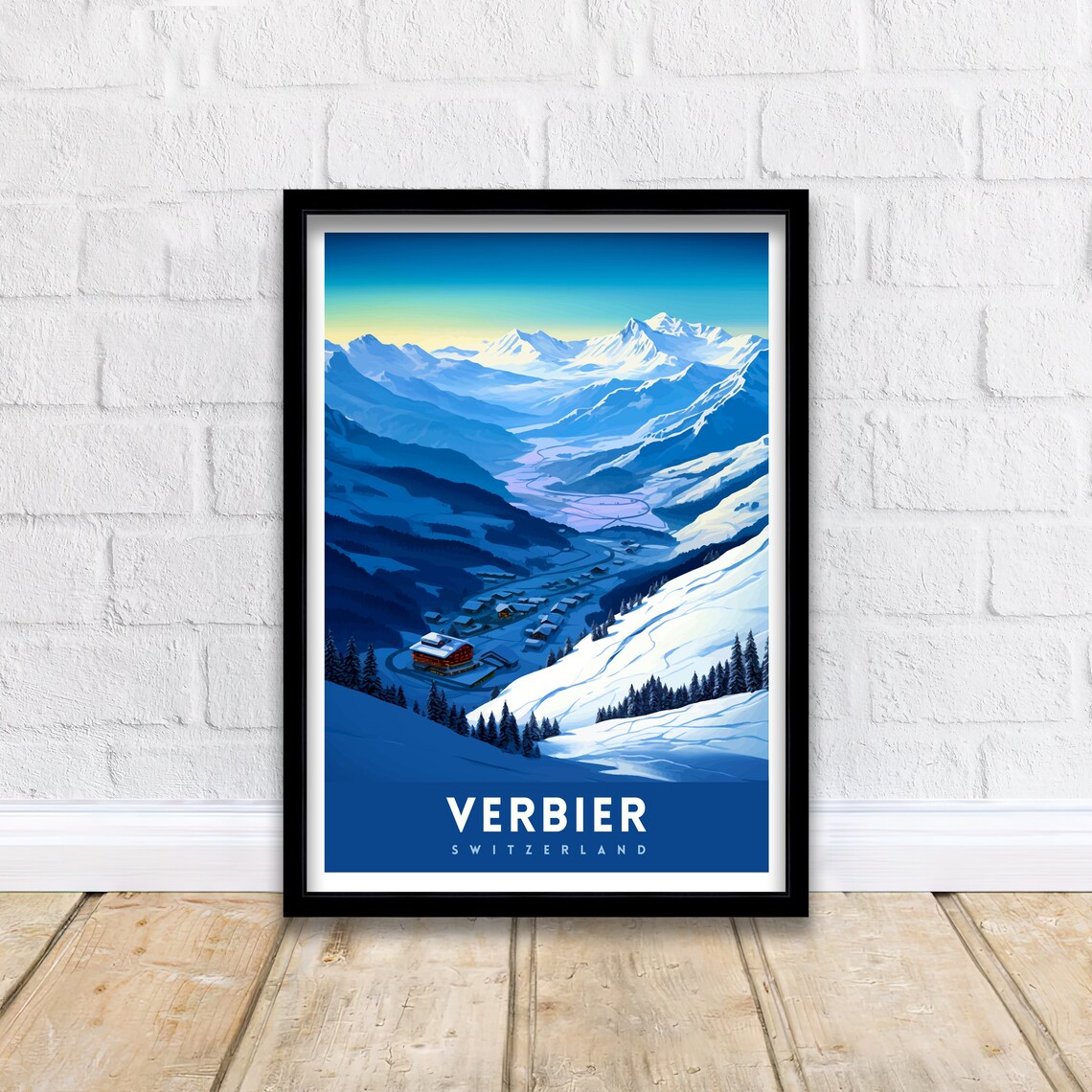 Verbier Switzerland Ski Resort Snowy Valley Alpine Peaks Winter Poster - Image 2