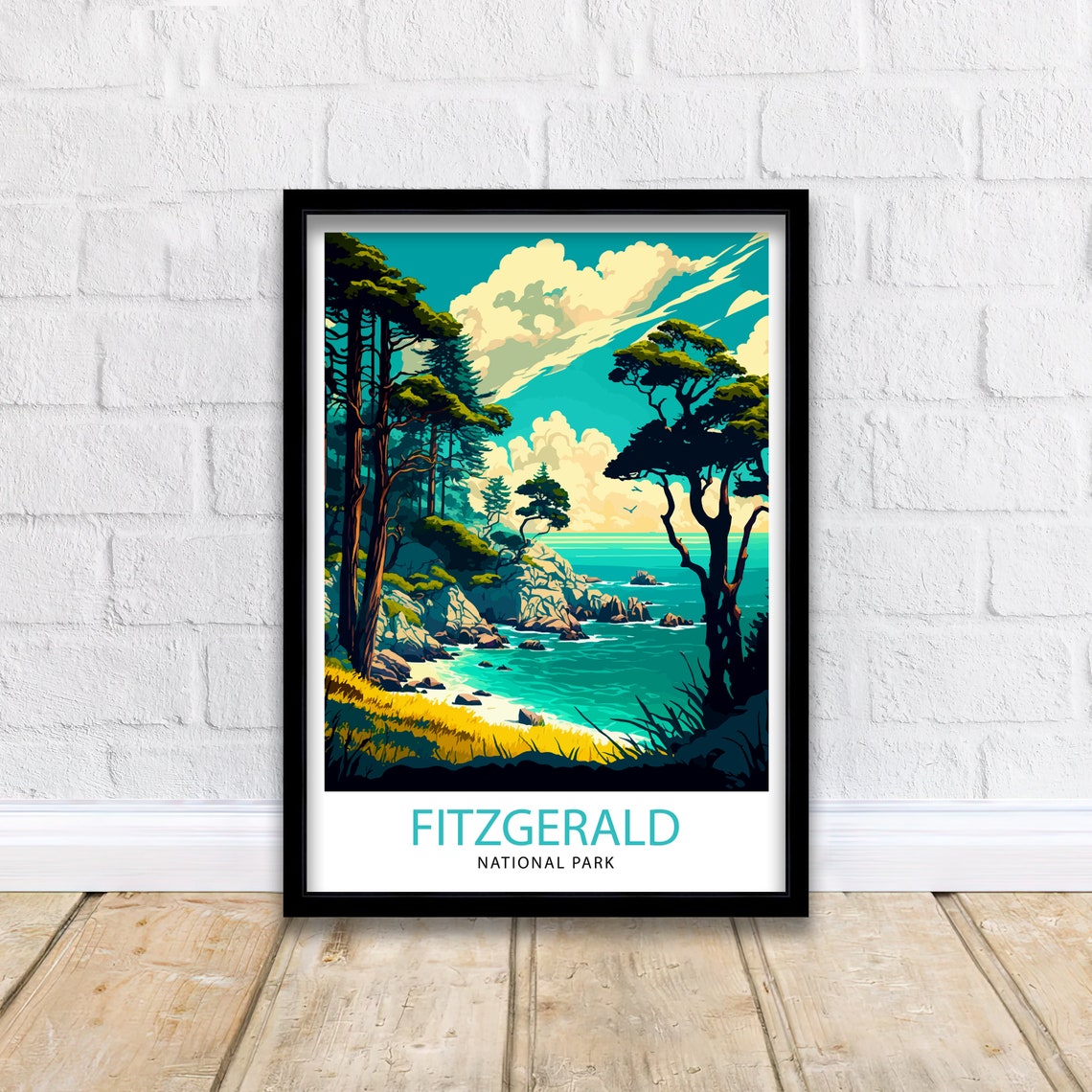 Fitzgerald National Park Coastal Pines Rocks Vintage Travel Poster - Image 2