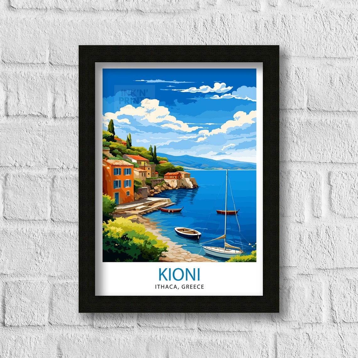 Kioni Ithaca Greece Village Harbor Boats Bright Ionian Cove Poster - Image 3