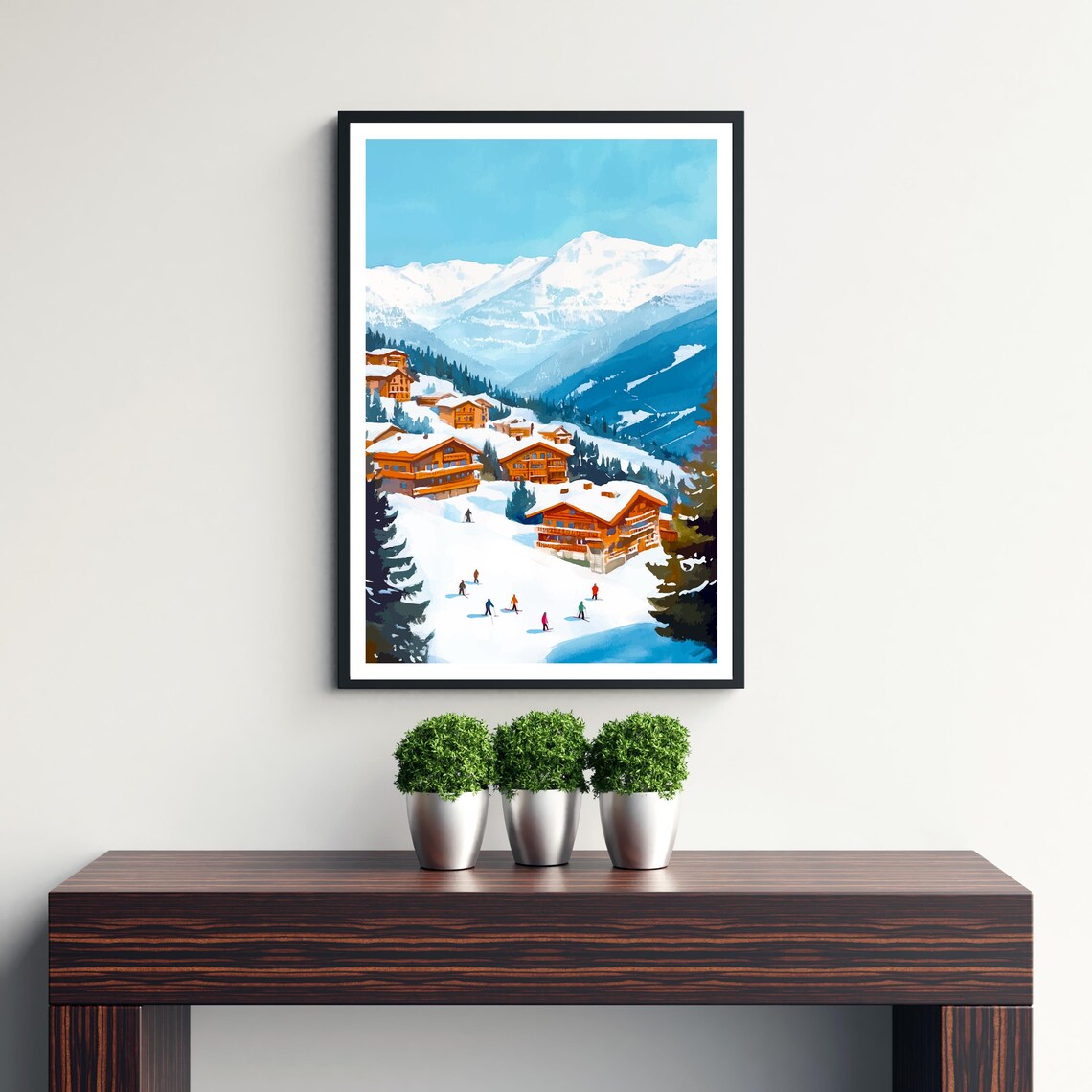Sauze Doulx Italy Snowy Ski Village Chalets Winter Art Poster - Image 3