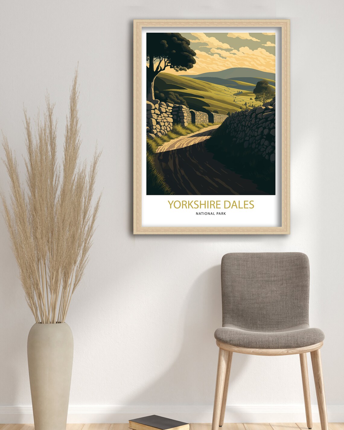 Yorkshire Dales National Park Stone Wall Lane Golden Hills Scene Art Poster - Image 3